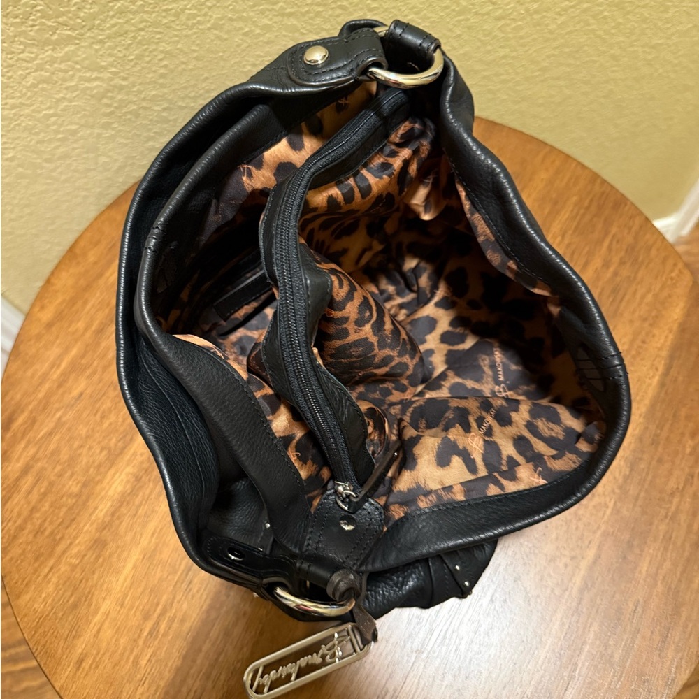 B Makowsky Black Studded Leather Hobo Bag - Picture 4 of 4